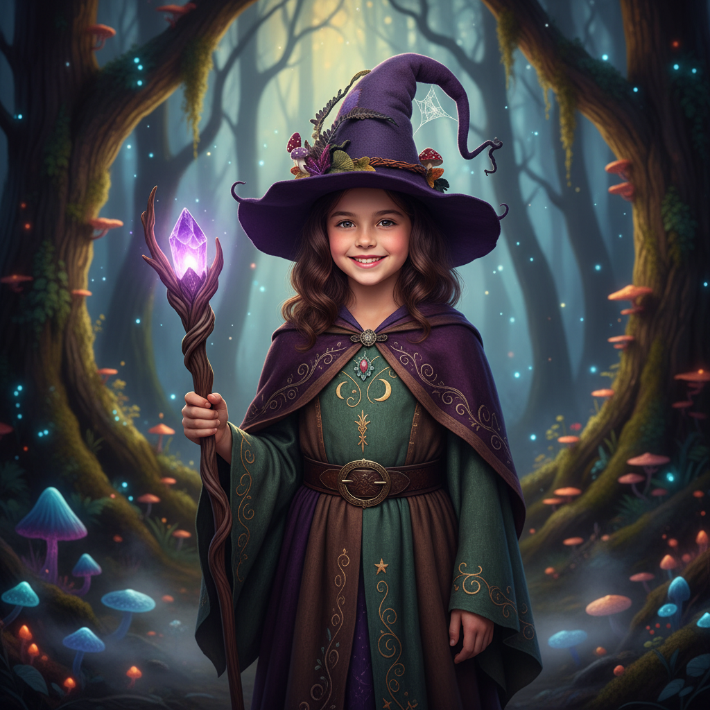 Mystical Sorceress Hat with Enchanting Forest Accents