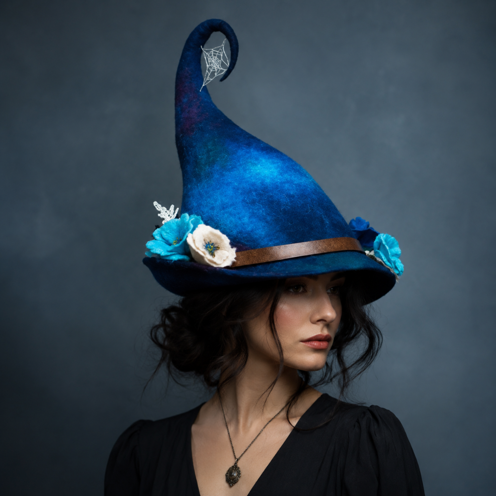 Mystical Sorceress Hat with Enchanting Forest Accents