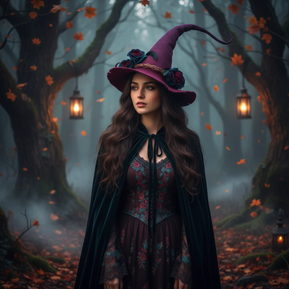 Mystical Sorceress Hat with Enchanting Forest Accents