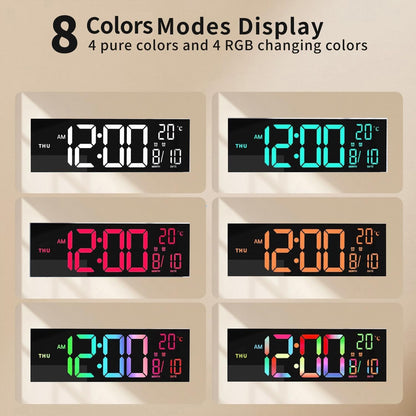 Oversized LED Wall Clock with Colorful Display & Nightlight