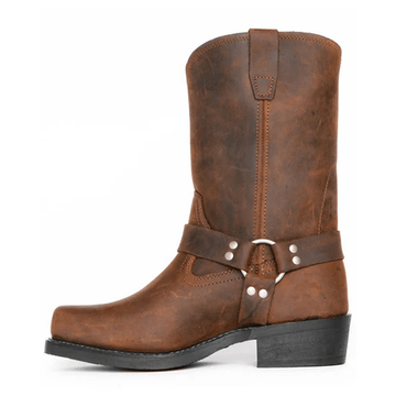 Men's Rugged Leather Harness Boots with Square Toe Design