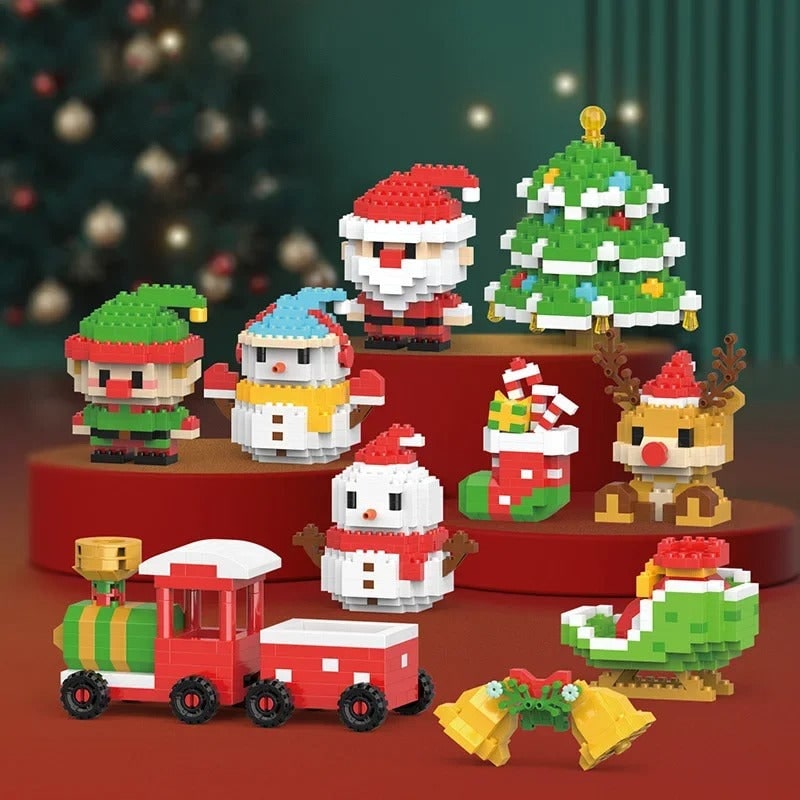 Festive Miniature Building Sets with Holiday Character Figures